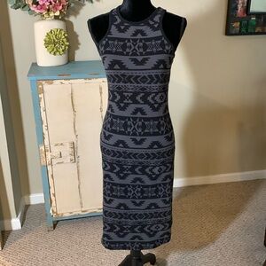 Express Gray/Black Geometric Aztec Bodycon Tank Dress. Size Small